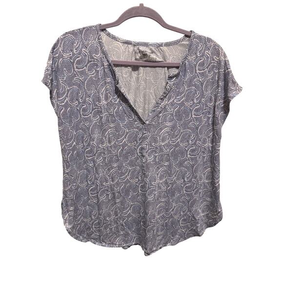 Nottibianche Split Round Neck Short Sleeve Pant 2 Piece Pajama Set Blue White M - Picture 2 of 10